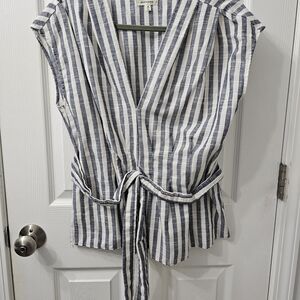 Madewell Blue and White Striped Tie Blouse